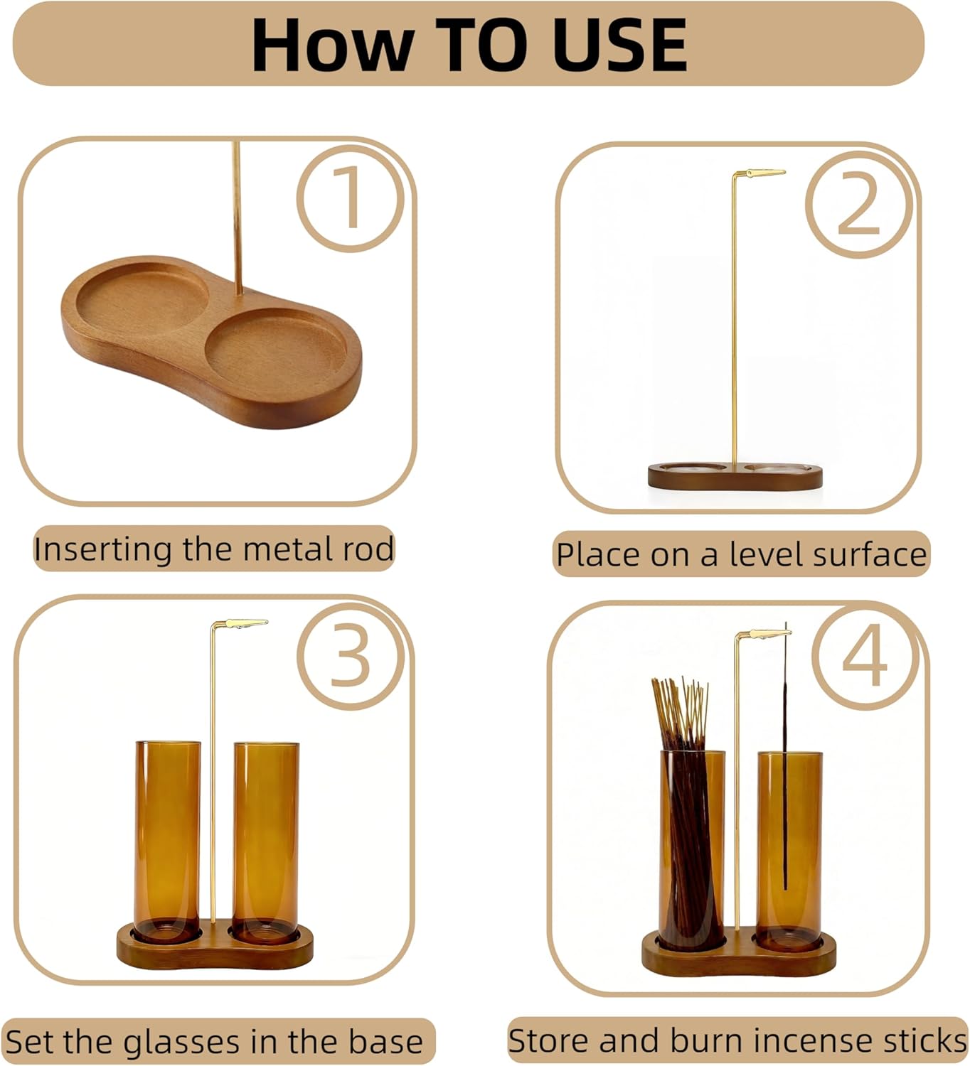 Incense Holder,2 in 1 Incense Sticks Burner Holder with Storage,Hang Upside Down Incense Holder for Sticks with Glass Ash Catcher for Meditation Yoga Spa Room Decor (Brown)