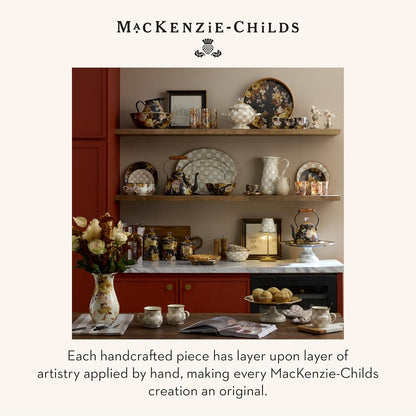 MACKENZIE-CHILDS Enamel Pedestal Serving Platter, Decorative Serving Dish for Food, Small, Black-and-White Courtly Check
