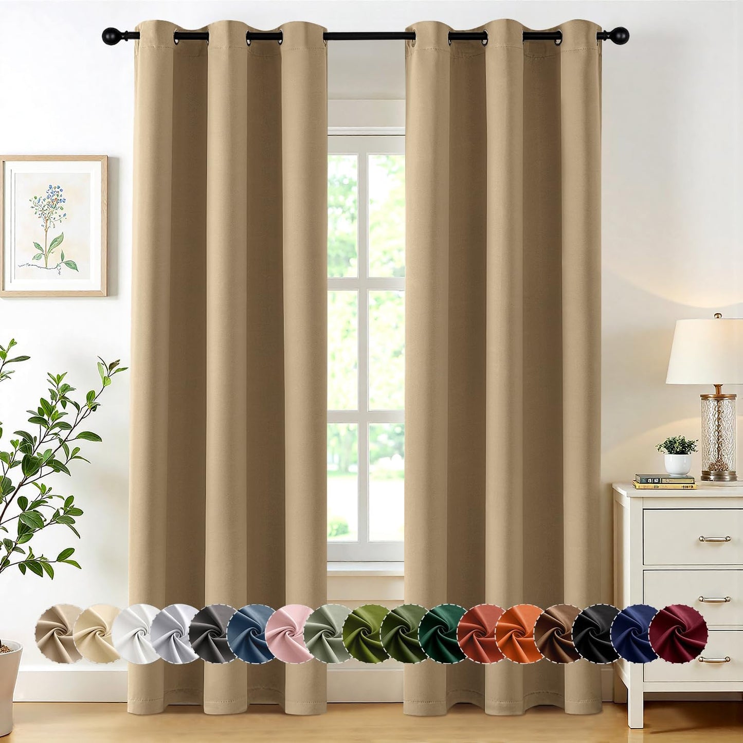 MIULEE Blackout Curtains for Bedroom Living Room 2 Panels, Thermal Insulated Room Darkening Drapes Grommet Noise Reducing Light Blocking Window Treatments 63 Inches Long 40x63 Inch Black - Colors A
