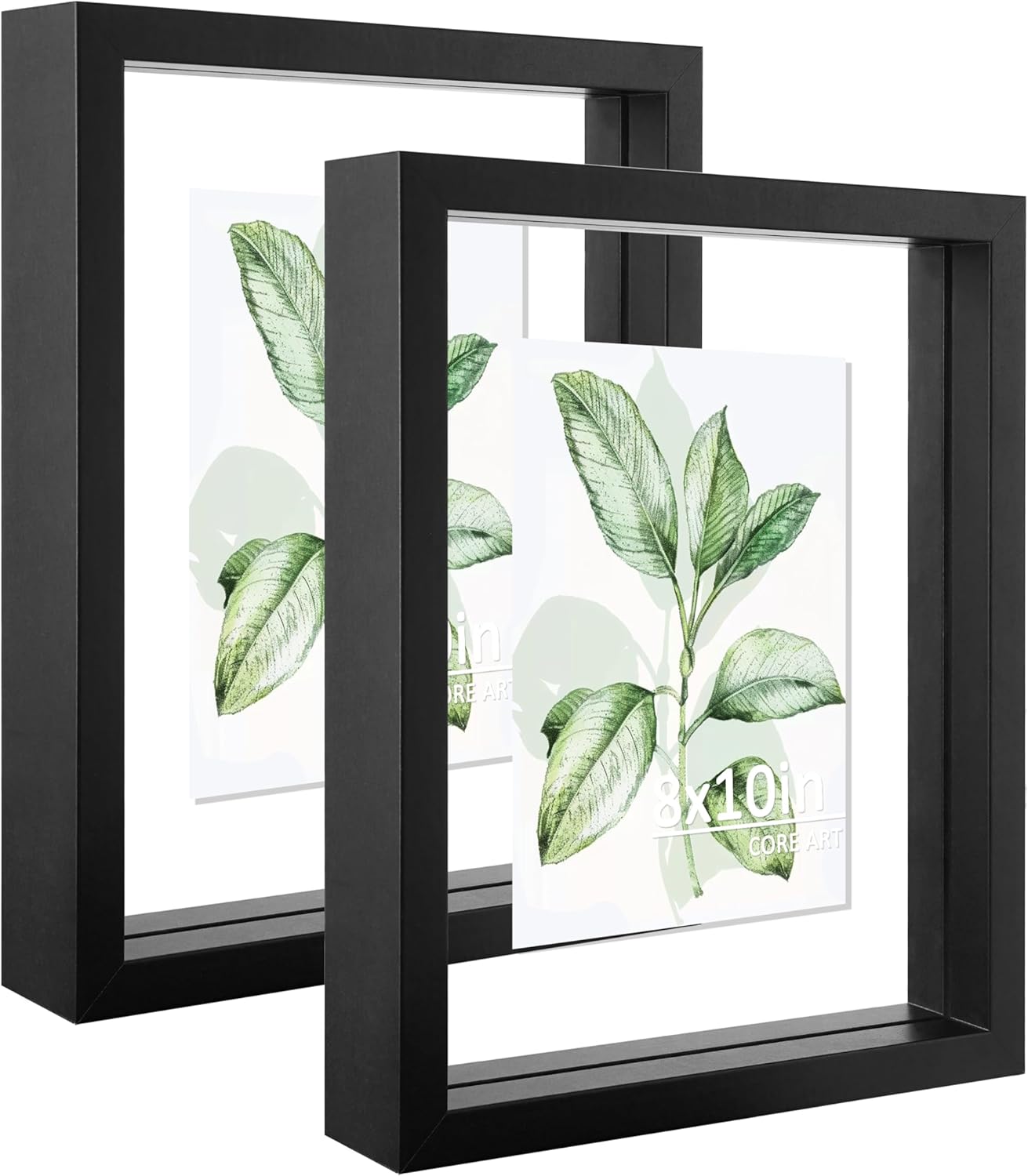 CORE ART 8x10 Floating Picture Frame,Double Plexglass Floating Frame for 5x7,4x6 Pictures,Wall or Tabletop Display,Black