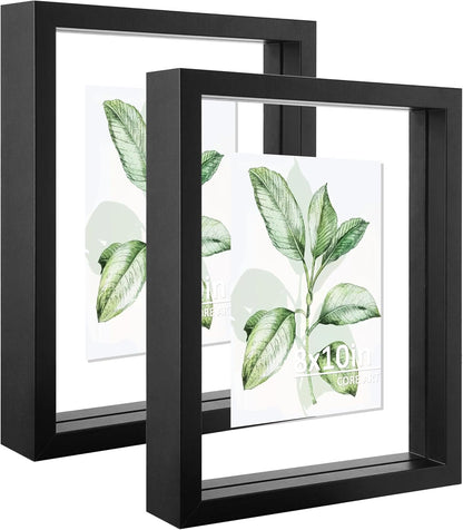 CORE ART 8x10 Floating Picture Frame,Double Plexglass Floating Frame for 5x7,4x6 Pictures,Wall or Tabletop Display,Black