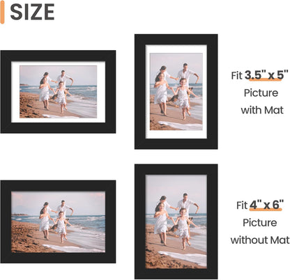 upsimples 5x7 Picture Frame Set of 10, Display Pictures 4x6 with Mat or 5x7 Without, Multi Photo Frames Collage for Wall or Tabletop Display, Black