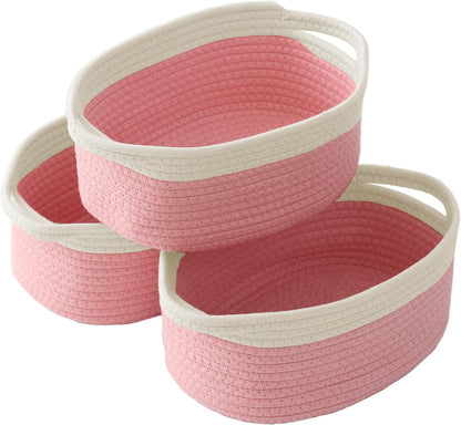 JMvicyroam Woven Basket,Small Rope Storage Bin with Handles & Ribbon Bag, Organizer for Shelves Closets,Gift Basket Empty for Birthday,Books,Dog Toys,White