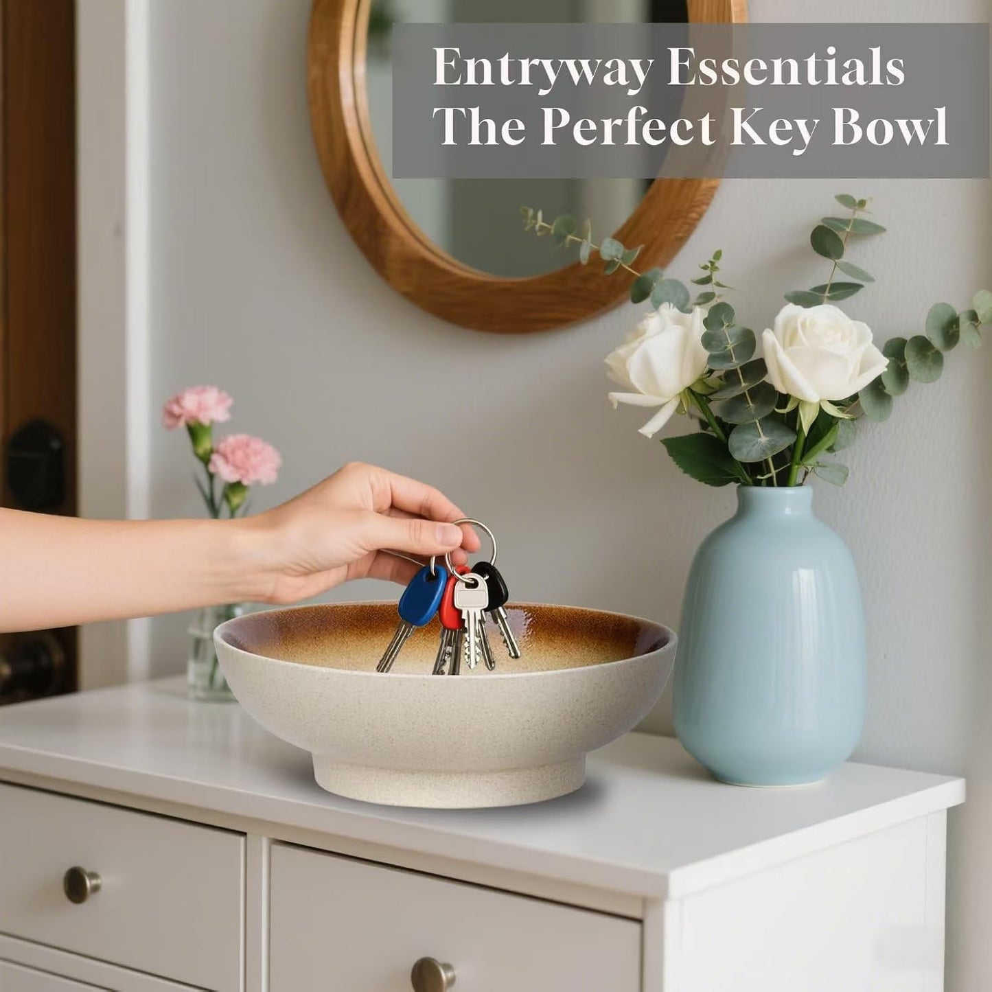 10" Decorative Bowl,Ceramic Fruit Bowl for Kitchen Counter,Coffee Table, Dining Room,Table Centerpiece Bowel,Entryway Key Holder & Jewelry Organizer (Ocean Blue)