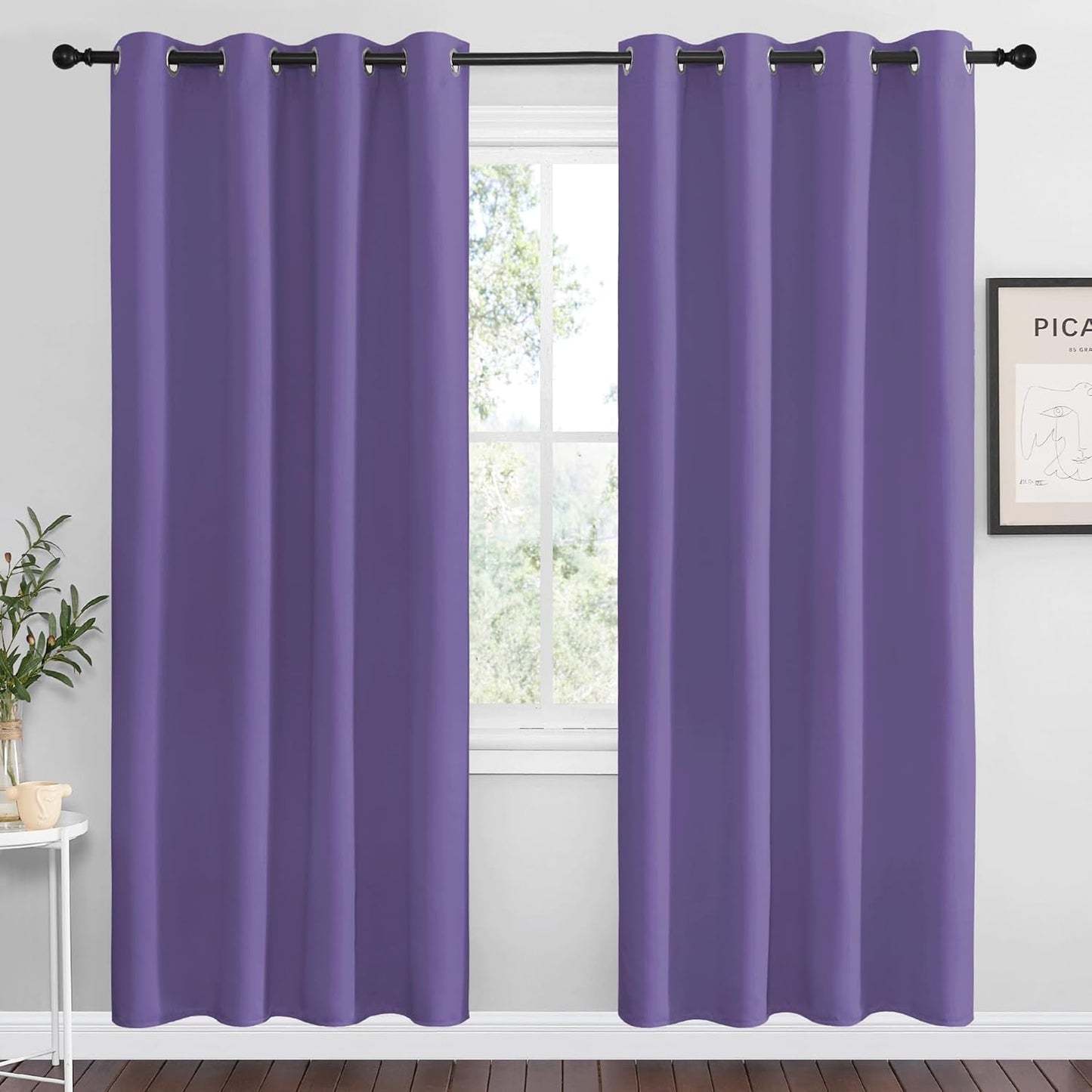 NICETOWN Halloween Pitch Black Solid Thermal Insulated Grommet Blackout Curtains/Drapes for Bedroom Window (2 Panels, 42 inches Wide by 63 inches Long, Black) - Colors D