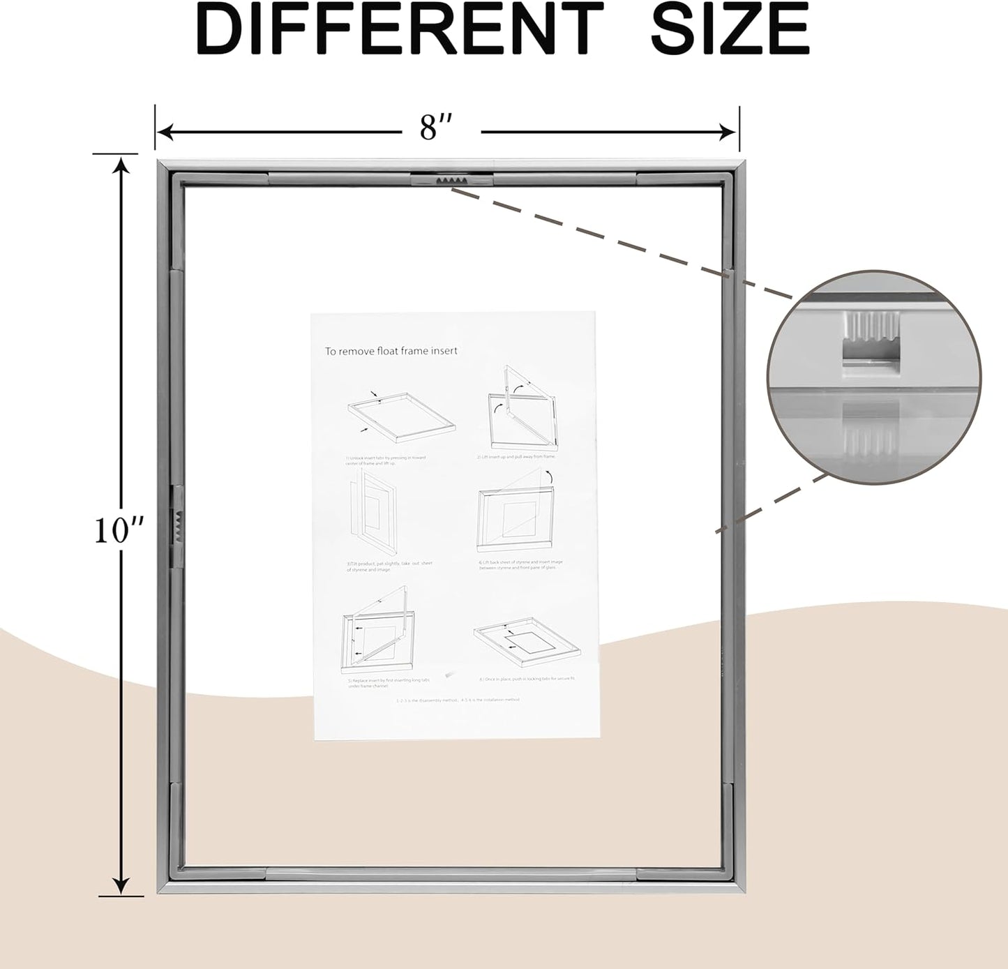 FrameWorks 8”x10” Deluxe Black Aluminum Contemporary Style Floating Picture Frame with Tempered Glass