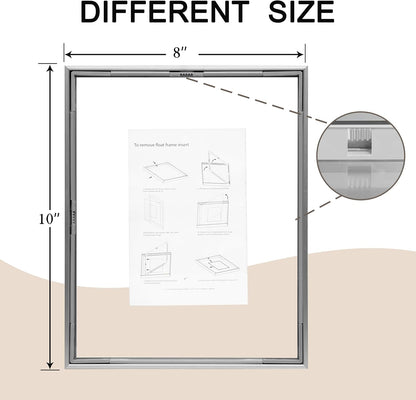 FrameWorks 8”x10” Deluxe Black Aluminum Contemporary Style Floating Picture Frame with Tempered Glass