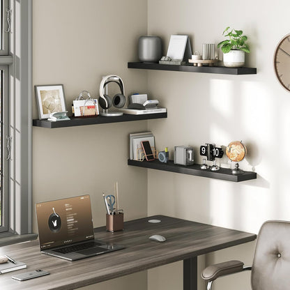 RALGEND Floating Shelves for Wall, 1.5" Thick Wall Shelf Set of 3 with Invisible Brackets, L31.5 x W7.9 Hanging Shelves Farmhouse Home Decor for Bathroom, Living Room, Bedroom, Rustic Brown 8301BJP3BF