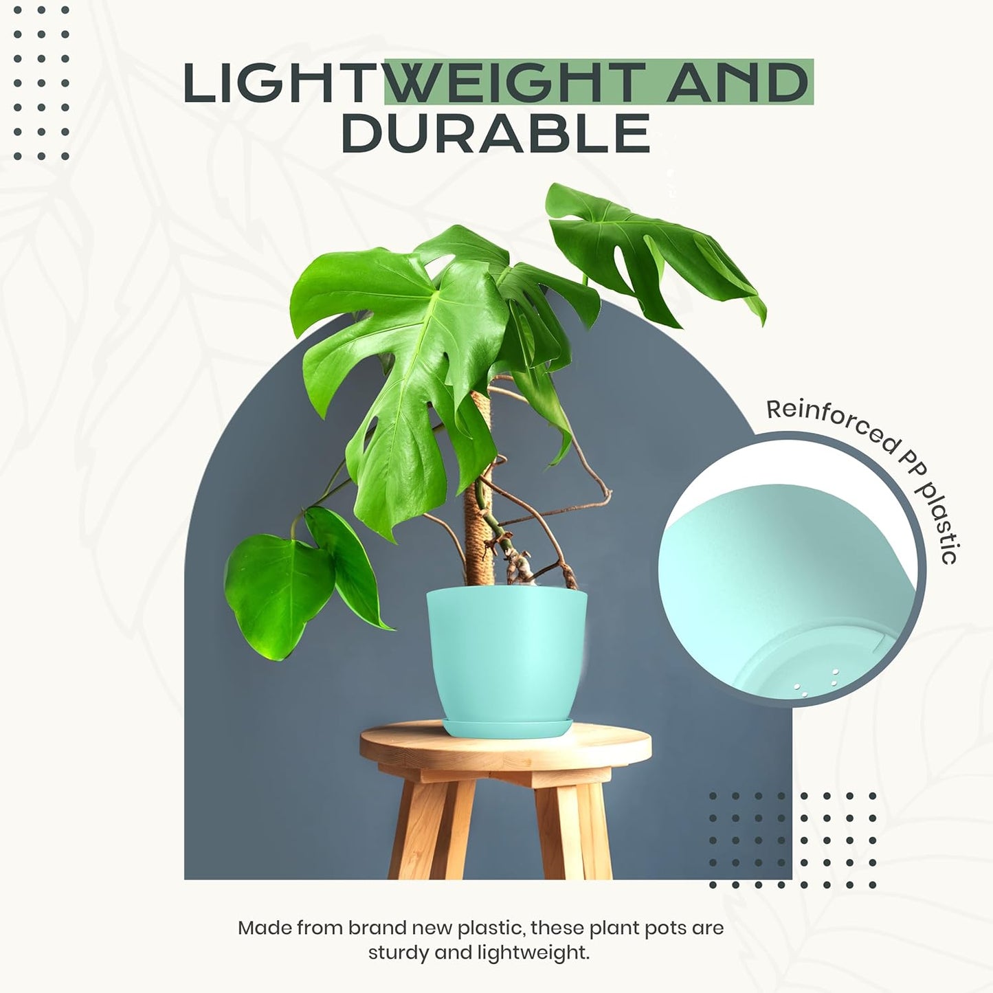 Utopia Home Plant Pots Indoor with Drainage Holes – Set of 5 White Plastic Flower Pots (7/6.6/6/5.3/4.8 Inch) – Modern Planters for Indoor Plants, Room & Office Décor, Great Stocking Stuffers