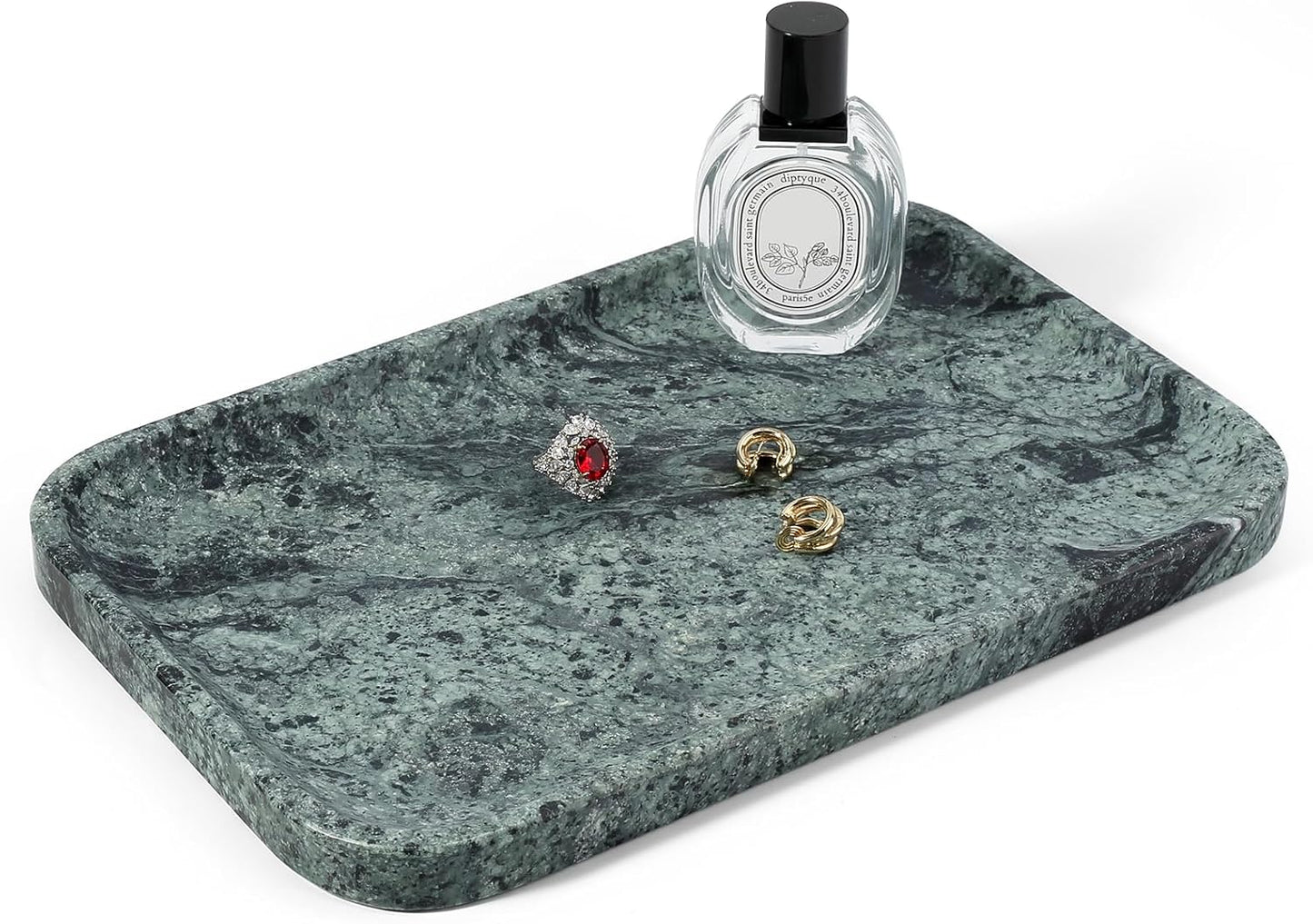 Koville Romano Travertine Tray, 12"x8" Natural Stone Vanity Tray for Countertop Bathroom Kitchen Dresser, Decorative Marble Catchall Trays for Perfume Jewelry, Rectangular Serving Tray(Beige)