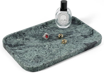 Koville Romano Travertine Tray, 12"x8" Natural Stone Vanity Tray for Countertop Bathroom Kitchen Dresser, Decorative Marble Catchall Trays for Perfume Jewelry, Rectangular Serving Tray(Beige)