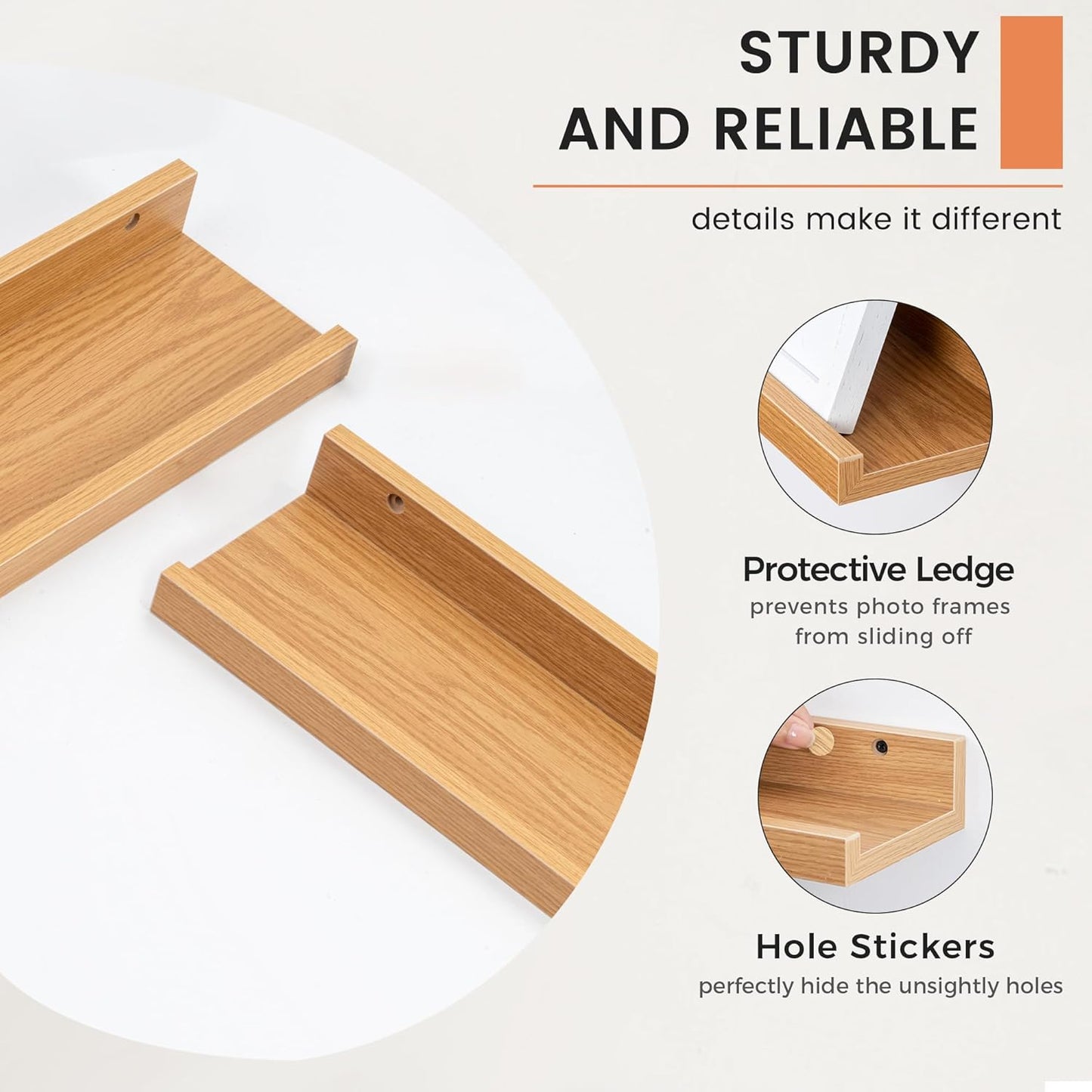 FLYJOE Picture Ledge Shelf, Floating Shelves Set of 2, 48 Inches Long Large Nursery Book Shelves for Toys Storage, Kids Bookshelf Wall Mounted for Living Room Bedroom Decor Books Photo Frames, Walnut