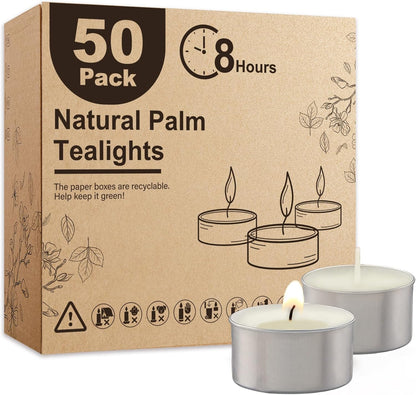 Ashlux Unscented Palm Tea Lights Candles 100 Pack Bulk, 4.5 Hours Long Burning White Tea Lights,Non-Paraffin, Smokeless, Mini Tealight Votive Candles for Wedding, Christmas Lights, Party, Christmas