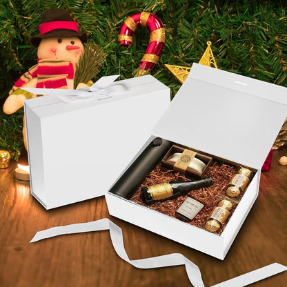 DaiJoob Gift Box with Lid for Presents 10.5x7.5x3.1 Inches with Ribbon and Magnetic Closure(1-Pack) (Black)