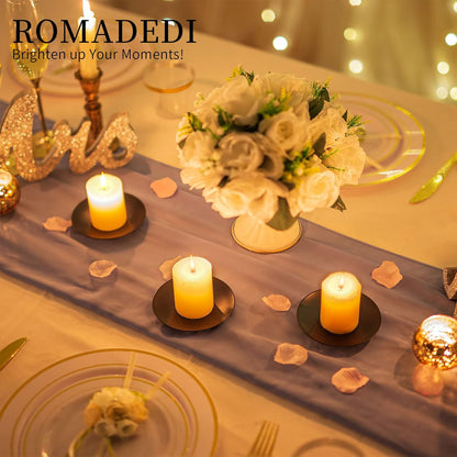 Romadedi Iron Plate Candle Holder - Gold Candle Holders for Pillar Candles, Set of 2 Small Candle Tray Pillar Candle Holder Plate Metal Candle Stand for Coffee Table Decor, Wedding, Party, Home Decor