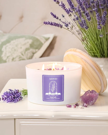 AOOVOO Lavender Scented Candles for Women - Aromatherapy Candle with Crystals Inside, 10oz Soy Candles for Home Scented, Birthday Gifts Mothers Day Candle for Women Mom