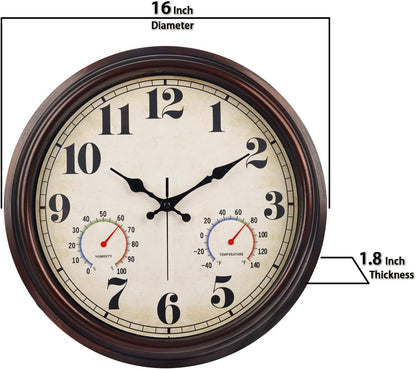 JENLYSTIME 12 Inch Indoor/Outdoor Retro Waterproof Wall Clock with Thermometer Silent Round Quartz Battery Operated Easy to Read Decorative for Kitchen Patio,Bathroom,Deck,Porch,Pool(Blue)