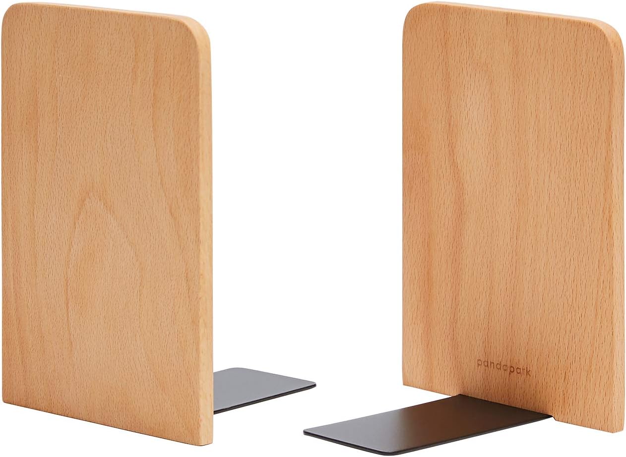 Pandapark Wood,Non-Skid Bookend for Shelves,Heavy Duty,Book Stand for CDs,1 Pair