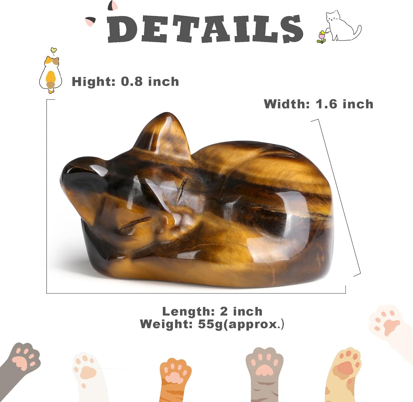 YATOJUZI 2" Cat Decors Statue Opal Moonstones Crystals Opalite Sleeping Cats Gemstone Hand-Carved Cute Animal Figurines Home Office Desk Decor Stocking Stuffers Cat Themed Ornaments Gifts for Women