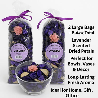 Lavender Potpourri – 2 Large Bags (8.4 oz Total) – Dried Petals for Bowl or Vase Filler, Long-Lasting Fragrance for Home, Gift, or Office
