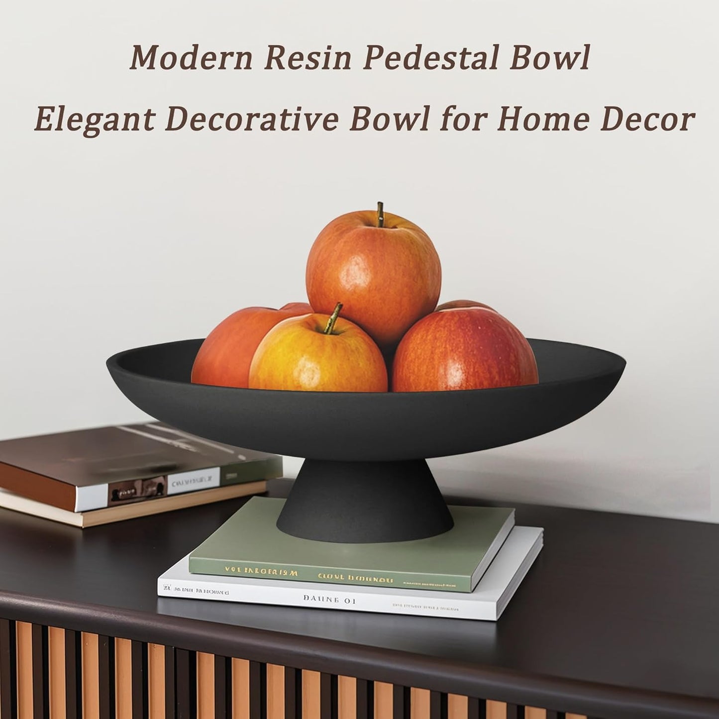 YMXYJM Modern Resin Pedestal Decorative Bowl, Large Fruit Bowl for Kitchen Counter, Stylish Key Bowl for Entryway Table, Beige