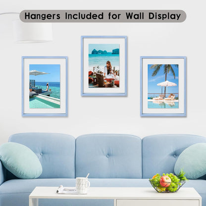MUYE 11x14 Floating Frame Set of 2,Double Glass Rustic Frame,Display Any Size Photo up to 11x14,Wall Mount or Tabletop Standing,Natural