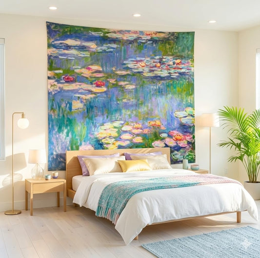 Avinyl Monet Waterlily Wall Tapestry, Green Floral Plant Art Poster for Bedroom Girls Boys, Small Nature Flower Pond Wall Hanging, Watercolor Tapestries for Living Room Dorm Decor 39in X 51in