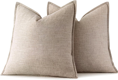 MIULEE Decorative Linen Euro Sham Pillow Covers 26x26 Cream White Boho Farmhouse Neutral Couch Throw Pillows for Bed Pack of 2 Accent Modern Pillowcase Sofa Livingroom Home Decor