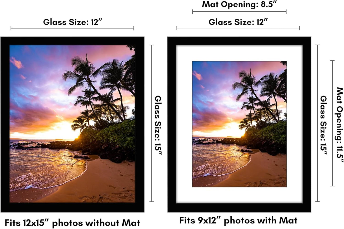 Americanflat 8x10 Picture Frame with Shatter-Resistant Glass - Use as 5x7 Frame with Mat or Display 8x10 Photo Without Mat - Signature Collection - Picture Frames for Tabletop and Wall Display - Black