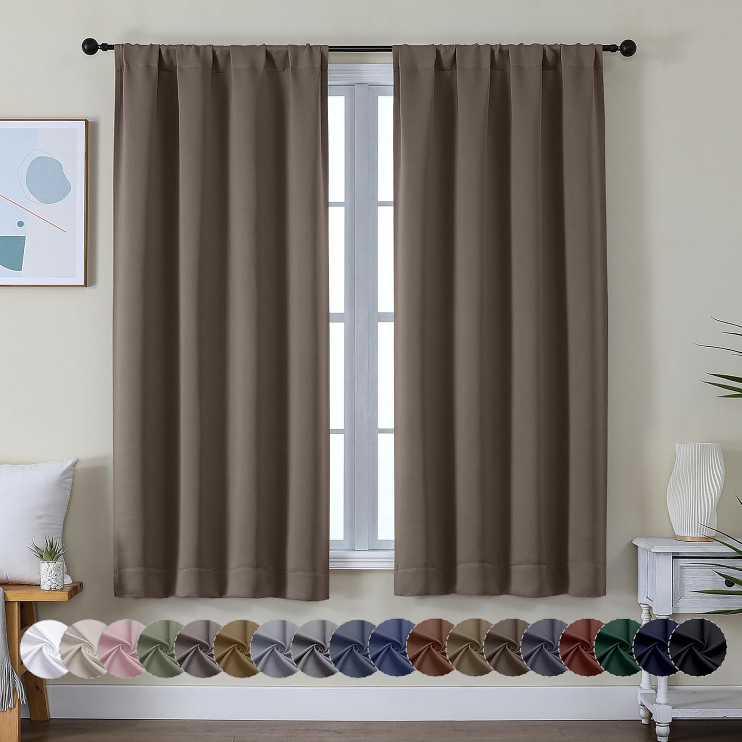 Simplebrand Ava Sage Green Blackout Curtains for Bedroom 63 Inch Length 2 Panels Set, Solid Thermal Insulated Energy Saving Rod Pocket Window Treatment Curtains Blackout Drapes, W40 x L63 Inch, Sage - Colors B