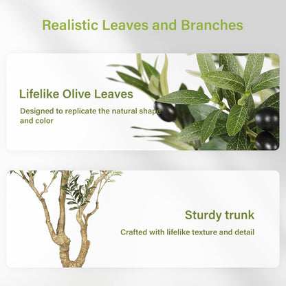 FEELEAD Olive Trees Artificial Indoor 7ft – Faux Olive Tree 7 Feet with Natural Looking Trunk, Realistic Leaves and Lifelike Fruits, Fake Olive Tree for Home Office Living Room Decor