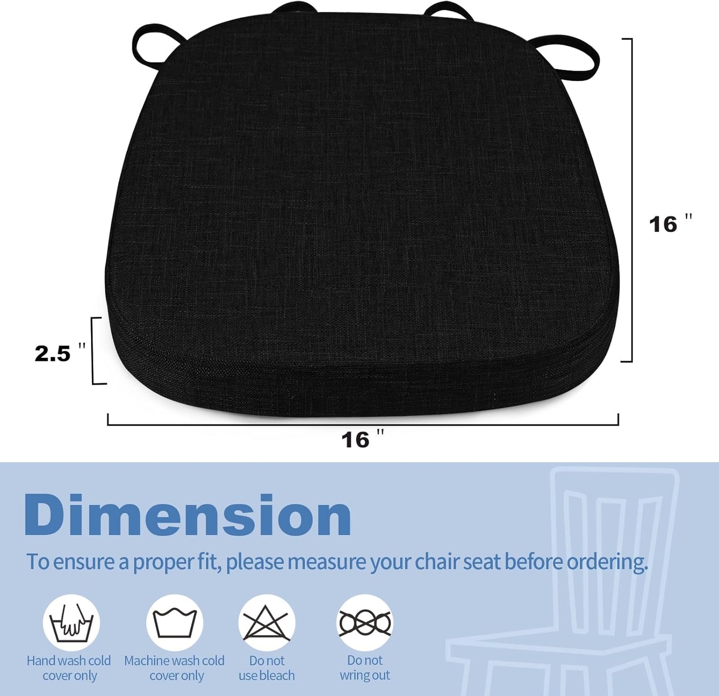 BUYUE Thickened 2.5" Friendly Woven Fabric Dining Chair Cushion, U-Shape High Density Foam Comfortable Chair Pad for Kitchen, Slip Resistant Indoor Seat Cushion (1 Piece, Dark Gray)