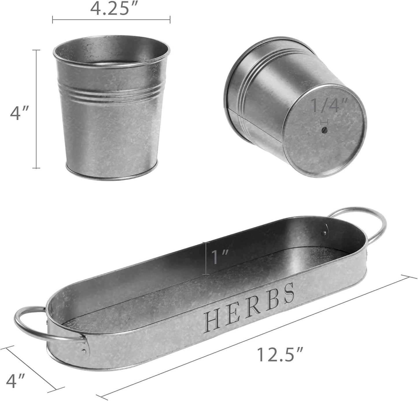 Barnyard Designs Indoor Herb Garden Planter Set with Tray, Metal Windowsill Plant Pots with Drainage for Outdoor or Indoor Plants, Set/3 (White)