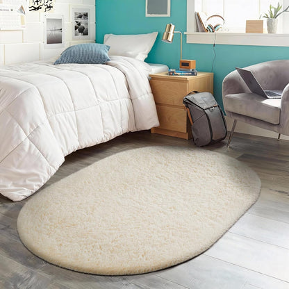Ophanie Round Rugs 5Ft Ivory Circle Area Rug, Nursery Room Decor, Christmas Aesthetic Bedroom Home Circular Carpet 5 Foot, Fluffy Fuzzy Shag Plush Cream Living Room Rugs for Kids Boys Girls Teen Baby