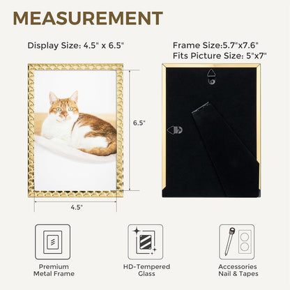 RICHFOCUS Gold 5x7 Floating Picture Frame for Photo 4x6 3.5x5 | 5 x 7 Metal Picture Frames with Double Glass for Tabletop|Modern Photo Frames Wedding|Home Decor