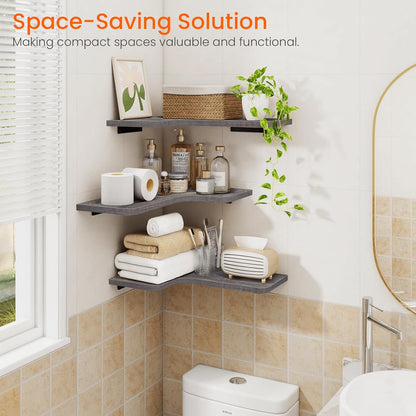 Homode Corner Floating Shelves, Set of 3 Corner Wall Shelves with Wire Hole, L-Shaped Wood Hanging Storage Shelf for Wall Decor, for Bathroom Kitchen Bedroom, White