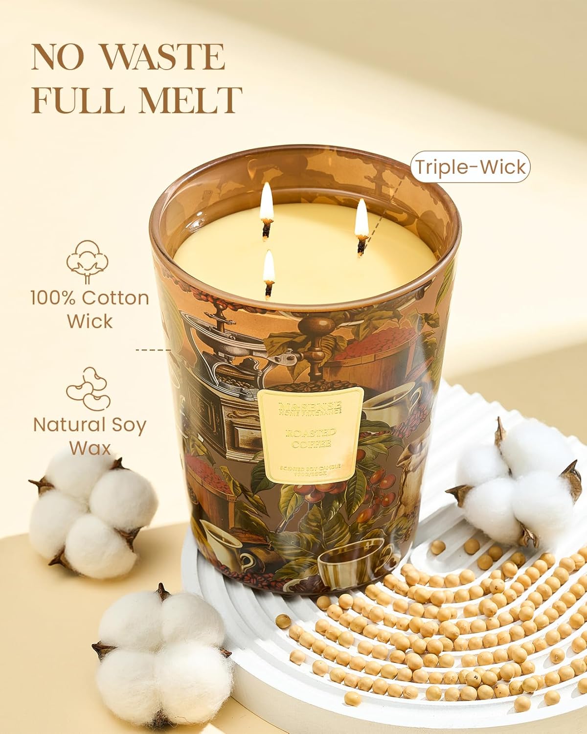 M&SENSE Jasmine Candles Highly Scented 3 Wick 35oz 150 Hours Burn Extra Large Jar Candles for Women, Natural Soy Wax Aromatherapy Candle for Stress Relief, Meditation, Yoga, Spa - Colors B