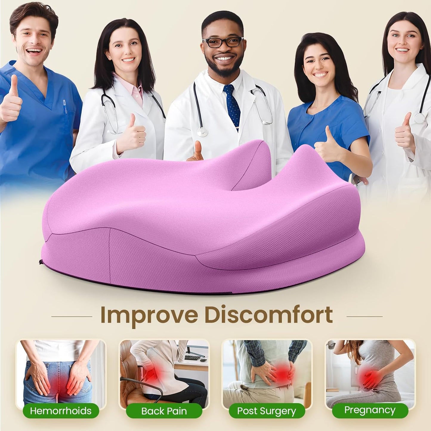 Benazcap Memory Foam Seat Cushion for Office Chair, Ergonomic Chair Cushions for Tailbone Pain Relief, Sciatica & Back Support, Office Chair Cushion & Car Seat Cushion