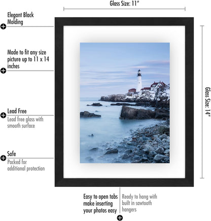 Americanflat 8.5x11 Floating Picture Frame with Polished Crystal-Clear Glass - Set of 2 - Use as 5x7 Frame or Display 4x6 Photo - Signature Float Collection - Photo Frames for Wall Display - Black