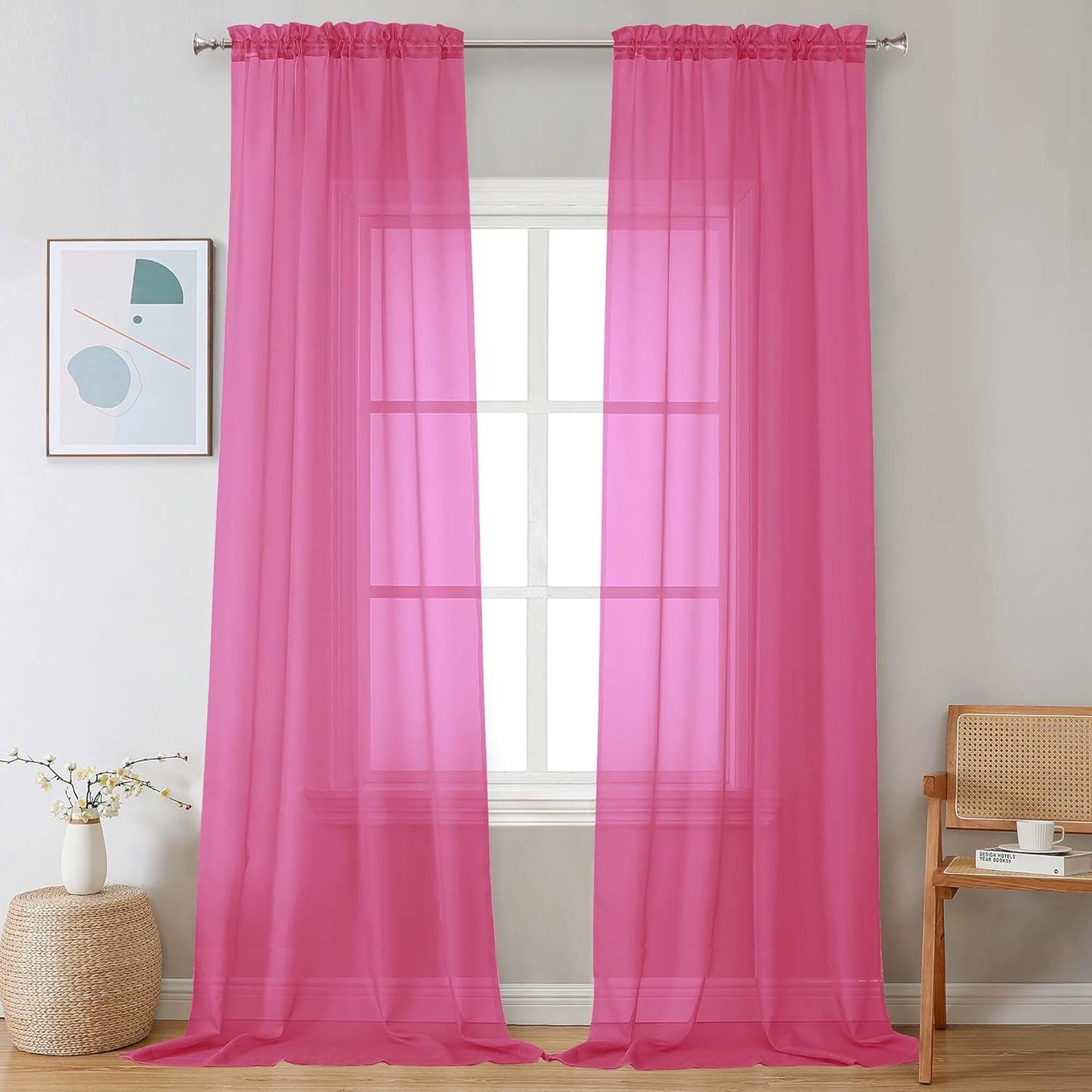 Chyhomenyc Sheer White Valances for Windows 2 Pack, Small Window Curtains for Living Room Bathroom Cafe Laundry Basement, Modern Top Dual Rod Pocket Voile Curtain, 42W x 14L inches, White - Colors A