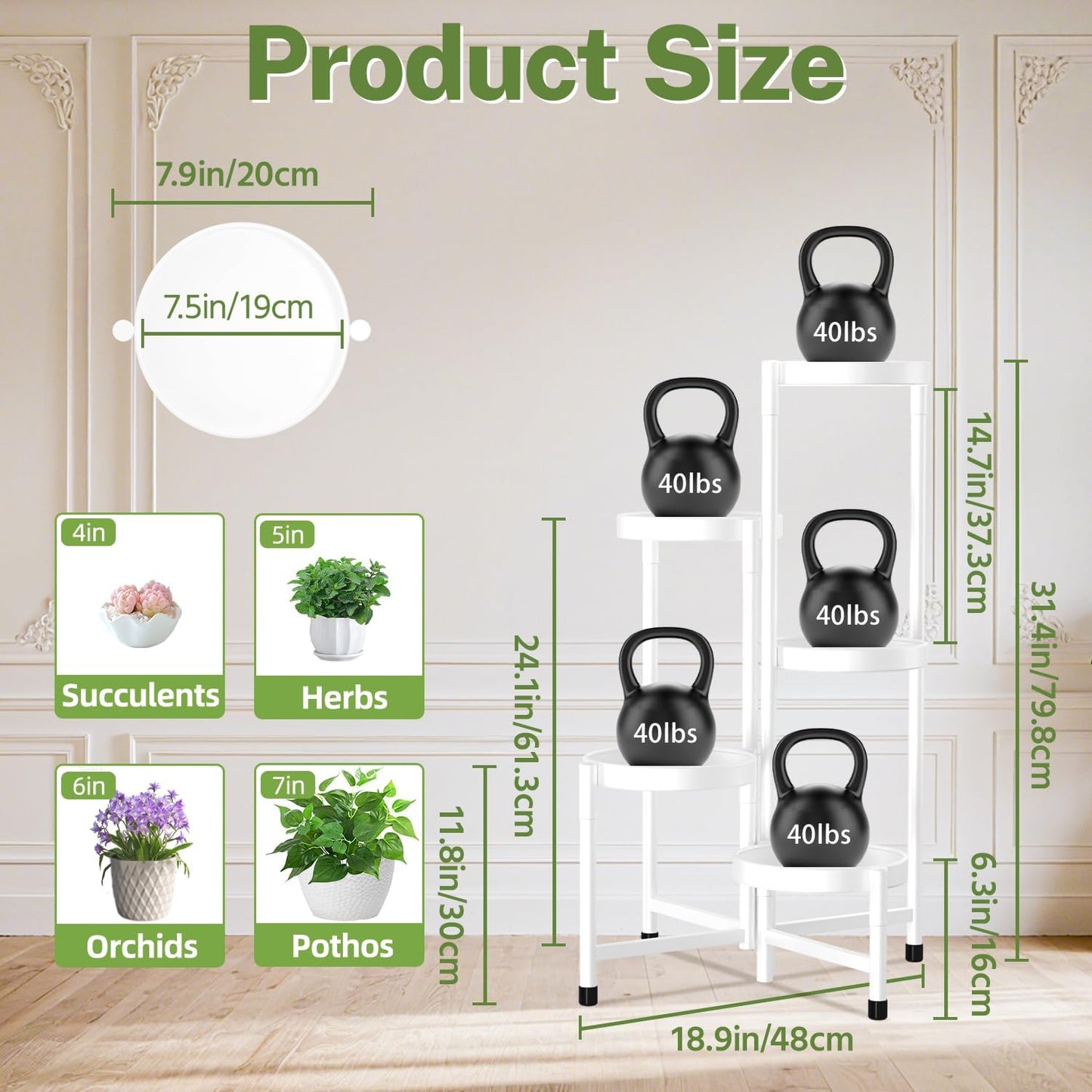 iDavosic.ly Plant Stand Indoor Outdoor, 5 Tier Corner Metal Flower Display Holder Shelf, Folding Tall Orchid Rack for Patio Balcony Porch Garden Living Room House, Black