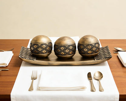 Gold Decorative Orbs with Tray Set, 3Pcs Resin Decorative Balls with Tray, Modern Accent Sphere for Coffee Table, Dining Table, Living Room, Entryway