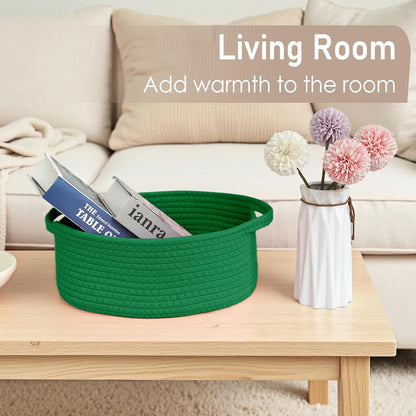 JMvicyroam Woven Basket,Small Rope Storage Bin with Handles & Ribbon Bag, Organizer for Shelves Closets,Gift Basket Empty for Birthday,Books,Dog Toys,White