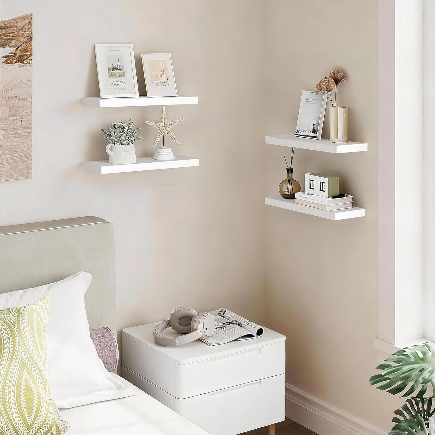 BAYKA Floating Shelves for Wall, Set of 3, Wall Mounted Rustic Wood Shelves for Bathroom, Bedroom, Living Room, Kitchen, Small Hanging Shelf for Books/Storage/Room Decor, Walnut-Like, 15.7in