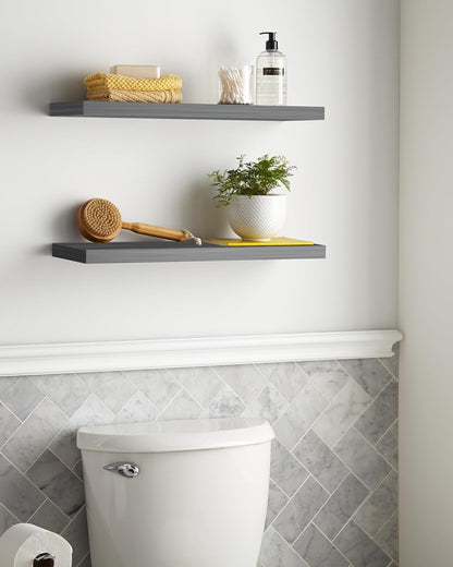 BAYKA Floating Shelves for Wall, Set of 3, Wall Mounted Rustic Wood Shelves for Bathroom, Bedroom, Living Room, Kitchen, Small Hanging Shelf for Books/Storage/Room Decor, Walnut-Like, 15.7in