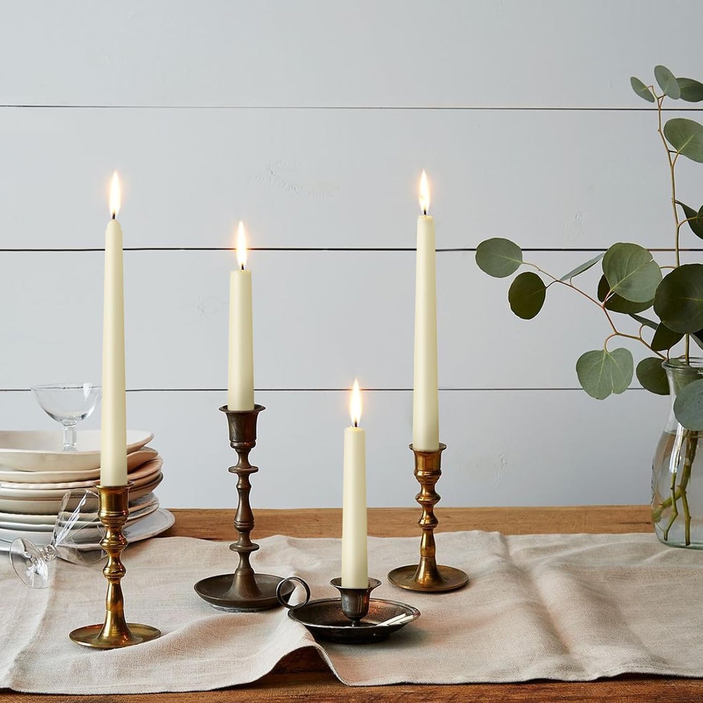KORCCI Ivory Taper Candles 10 Inch - Set of 6 Long Candles, 8 Hours Long Burning, Smokeless & Unscented & Dripless, for Christmas Holiday Décor, Weddings, Birthdays, Dinner, Rituals (Ivory)
