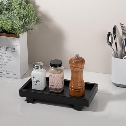 Decorative Tray Small Pedestal Stand Farmhouse Bathroom Decor Wooden Riser Display Stand for Vanity, Kitchen Countertop, Sink, 9.4 * 4.7 White
