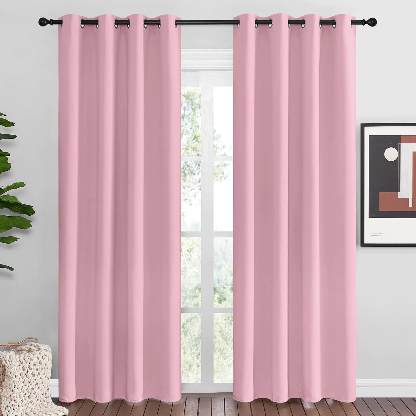 NICETOWN Halloween Pitch Black Solid Thermal Insulated Grommet Blackout Curtains/Drapes for Bedroom Window (2 Panels, 42 inches Wide by 63 inches Long, Black) - Colors A