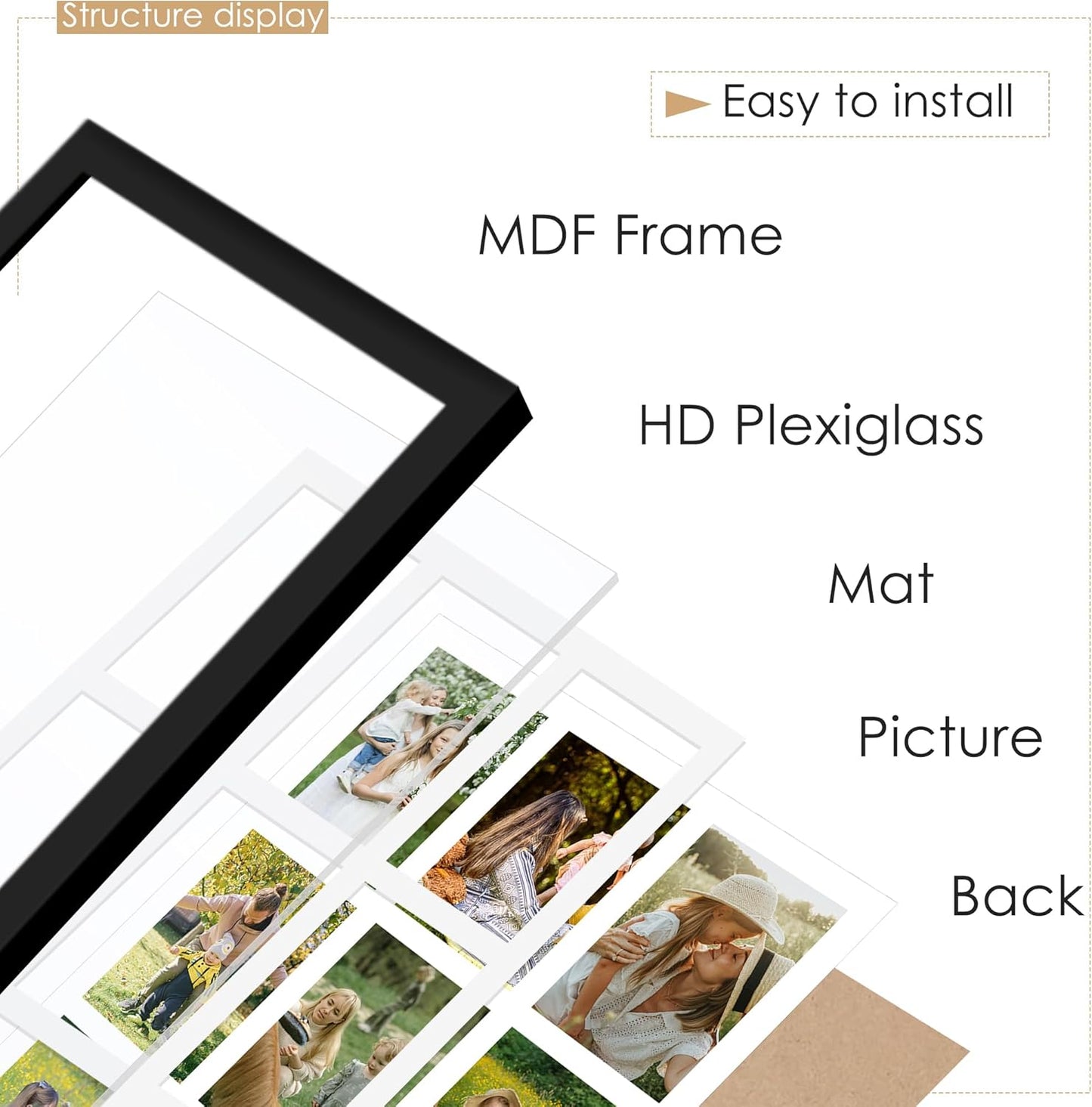 DUENPY 14x26 Collage Picture Frame 4x6 Collage Picture Frame Displays Twelve 4x6 inch Photos Available Horizontal Wall Mounting Display and Vertical Black - Colors B