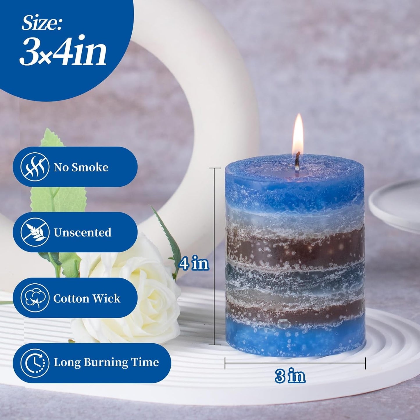 KONNI Coffee Layered Pillar Candles Set of 3, 3"x 4" Unscented Pillar Candles Bulk, 39 Hours Long Burning Candles, Smokeless&Dripless Round Candle for Wedding, Home Decoration, Parties, Spas, Dinner